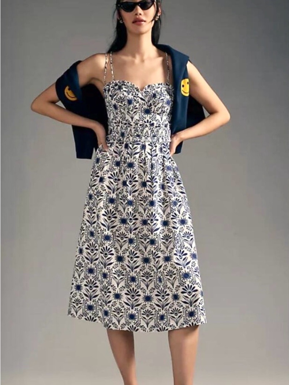 Anthropologie Corset Blue and White Dress Medium Cottagecore Midi Sun Dress